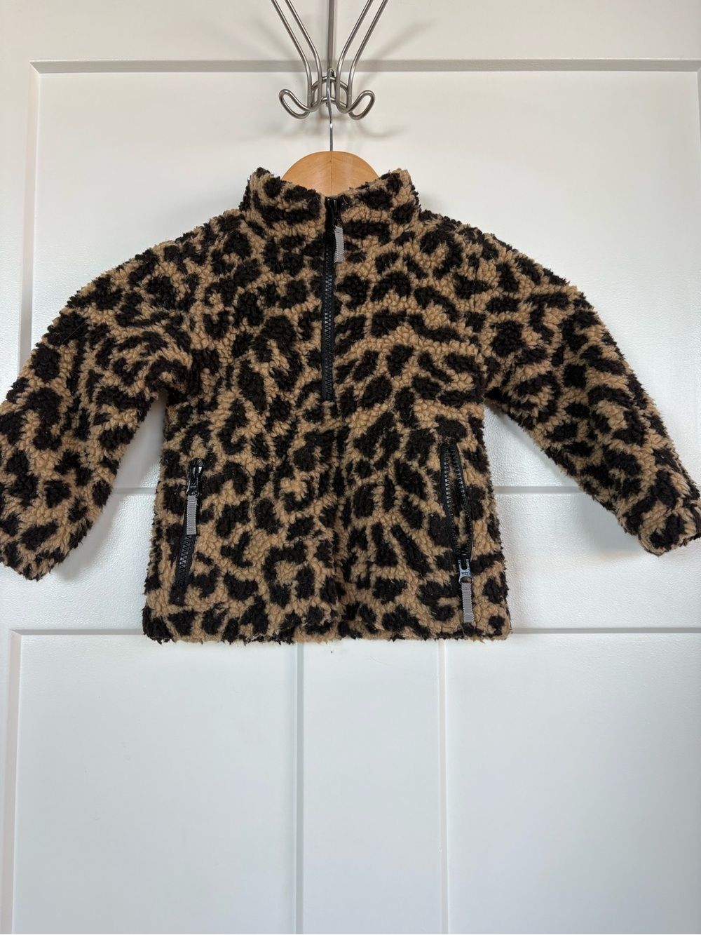 Crewcuts Girls Three Quarter Zip Leopard Print Pullover Size 2 T